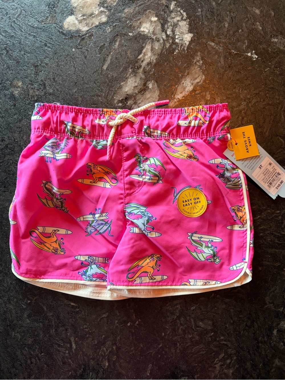 Cat & Jack Hot Pink Surf Dragon Print Swim Trunks Size 3T 💕🌴